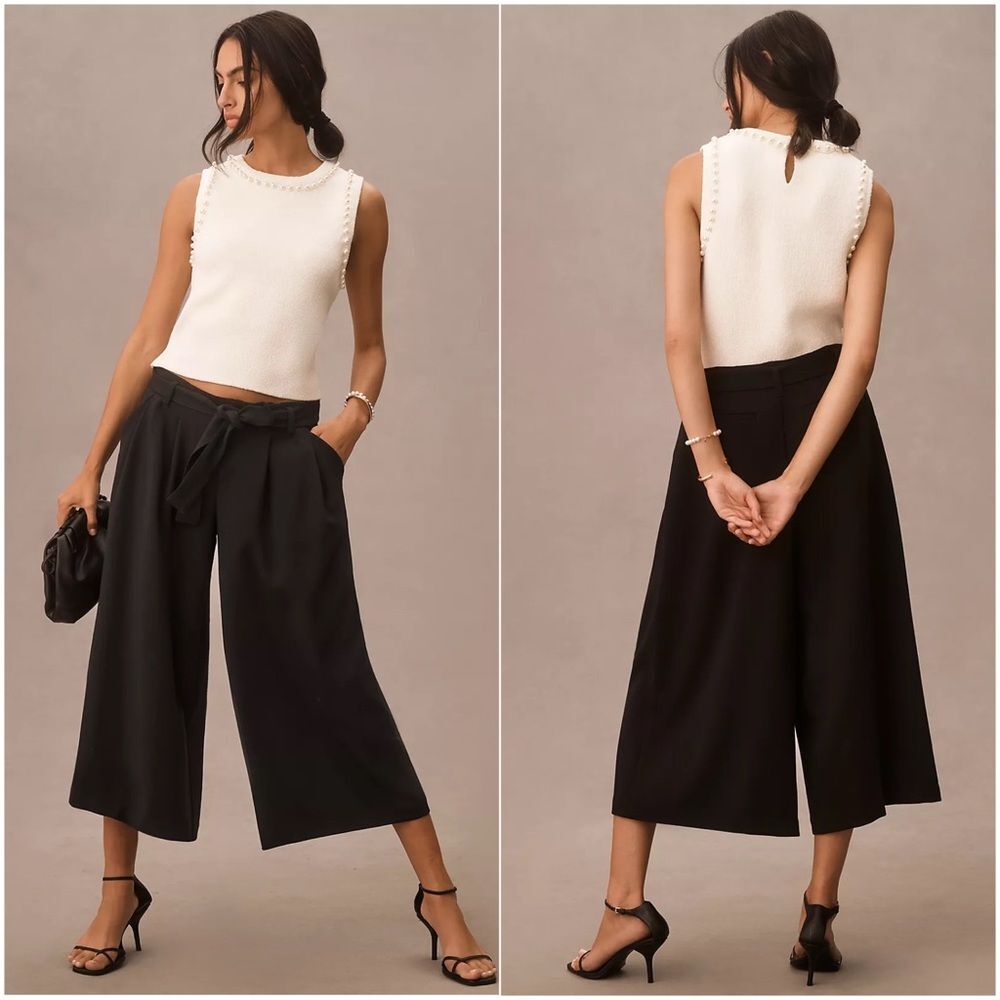 NWT Maeve Anthropologie Tie Waist Culottes Pants Size 6 Black Style OBI698787